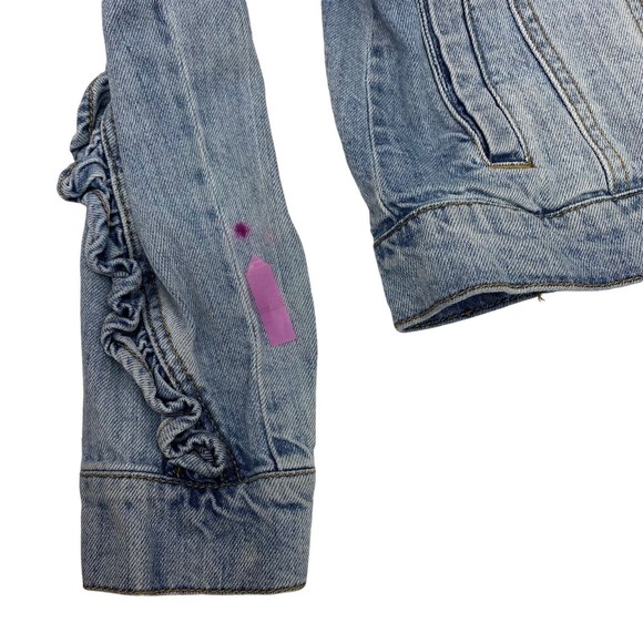BP Womens Ruffle Denim Jacket Top Combo Size Small Blue Pink Pockets - Picture 11 of 12